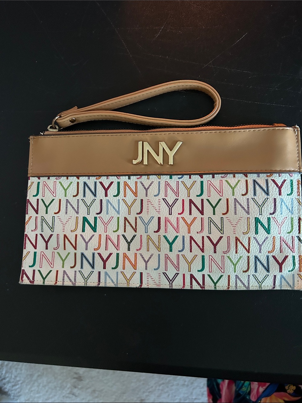 Jones New York Multicolor JNY Logo Wristlet with Tan Trim